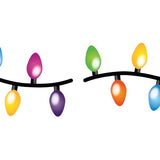 Featuring the vibrant Cover-Alls Christmas Lights Decals, this illustration showcases two strands of festive holiday lights arranged in a repeating pattern of red, green, blue, yellow, and purple bulbs. These dazzling decorations instantly infuse any space with holiday cheer.