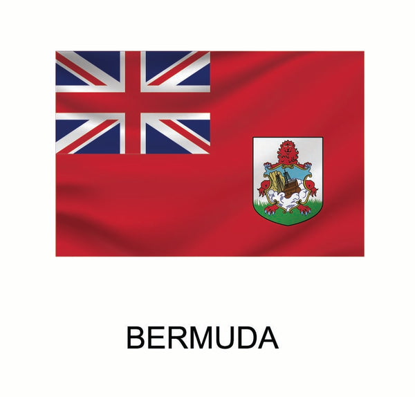 The Cover-Alls Flags of the World decal featuring the flag of Bermuda includes the Union Jack in the upper left corner and the Bermudian coat of arms on a red background, with the word "Berm".