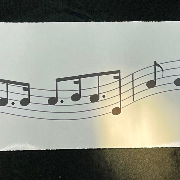 A 48" size strip of sheet music on a white background displays a sequence of musical notes on a wavy five-line staff, making it perfect as Cover-Alls Custom Musical Line Melody wall decals for any music lover's space.