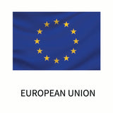 A decal of the European Union flag on a white background from the Flags of the World Decals brand Coveralls.
