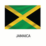 Flag of Jamaica featuring a diagonal yellow cross dividing black triangles at the top and bottom, and green triangles on the left and right sides, with the word
