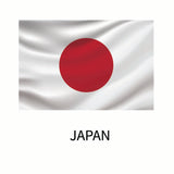 A waving flag of Japan featuring a central red circle on a white background, with the word