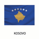 Cover-Alls Flags of the World Decals of Kosovo with a map and six white stars above it, displayed against a blue background as a custom size decal.