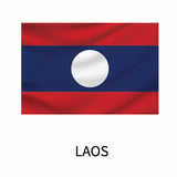 Flag of Laos featuring three horizontal stripes in red, blue, and red with a white circle centered on the blue stripe. This Cover-Alls Flags of the World Decal is perfect for adding a unique touch to any space.