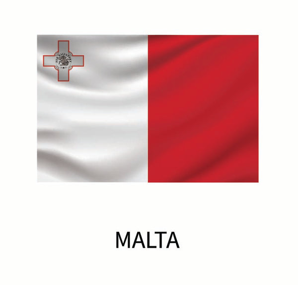 Flag of Malta divided into a white field with a George Cross bordered in red at the top left and a solid red field on the right, available as Cover-Alls Flags of the World Decals.