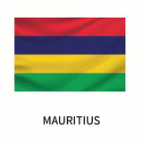 Flag of Mauritius featuring four horizontal stripes in red, blue, yellow, and green colors, with the name