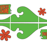 Green and orange custom decals for the Cover-Alls Mystery Machine Kit, featuring floral shapes and two