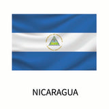 Flag of Nicaragua featuring horizontal blue and white stripes with the national coat of arms centered on the white stripe, and the word