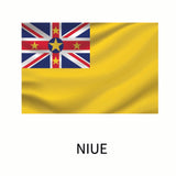 Flag of Niue featuring a yellow field with the Union Jack in the upper left corner and a yellow star within a blue disc in the center, available as a