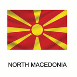 Cover-Alls Flags of the World Decals featuring a yellow sun with eight extending rays centered on a red background, with the country name below in bold text, available as custom size decal.