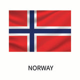Flag of Norway with a red background and a blue cross outlined in white, featuring