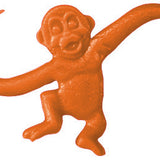 An orange plastic monkey with raised, curved arms—just like the classic game piece—inspires playful Barrel of Monkeys Decals by Cover-Alls Decals, perfect for fans or sticker lovers.