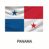Flag of Panama featuring four rectangles: white with blue star, red, white with red star, and blue. The word