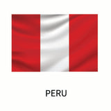 Flag of Peru featuring three vertical stripes, two red and one white in the middle, with