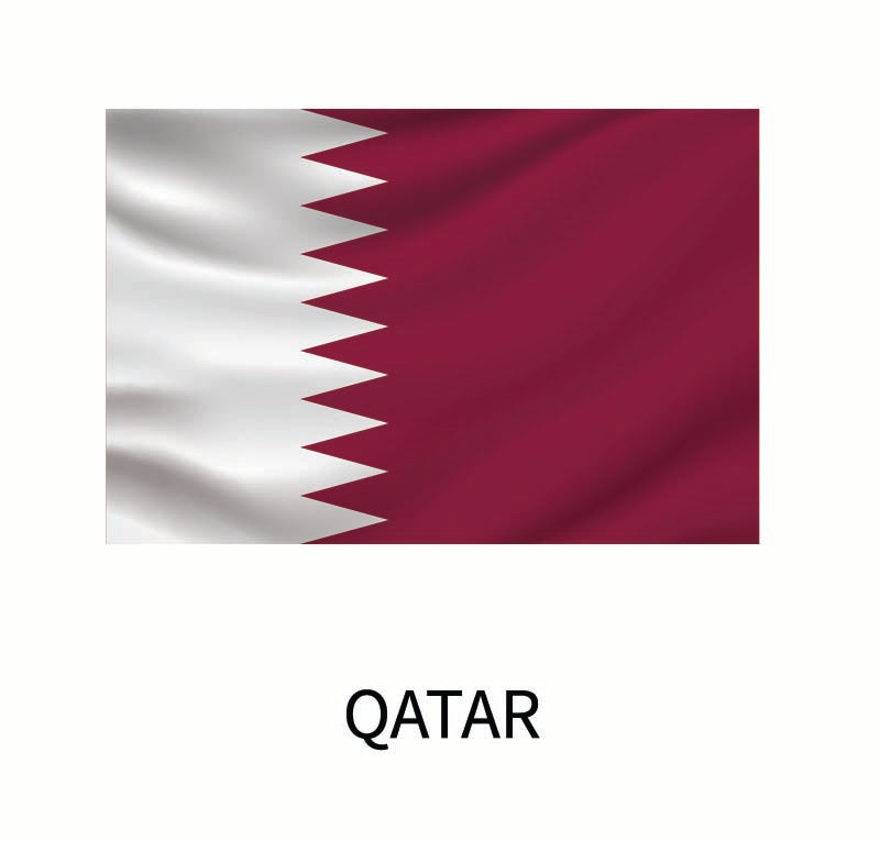 Flag of Qatar featuring a maroon field with white serrated band on the hoist side, available as a Cover-Alls Flags of the World Decal in custom size.
