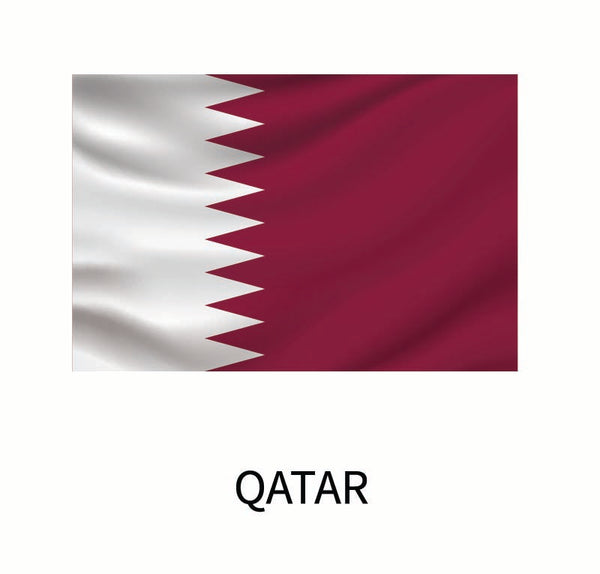 Flag of Qatar featuring a maroon field with white serrated band on the hoist side, available as a Cover-Alls Flags of the World Decal in custom size.