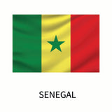 Flag of Senegal with vertical bands of green, yellow with a green star, and red, featuring the word