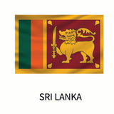 Illustration of the national flag of Sri Lanka, featuring a golden lion holding a sword on a maroon background, with green and saffron vertical stripes on the left. Available as Cover-Alls Flags of the World Decals.
