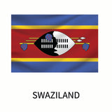 Flag of Swaziland featuring horizontal blue, yellow, and red stripes with a black and white shield, spears, and a staff in the center, available as a Cover-Alls decal.