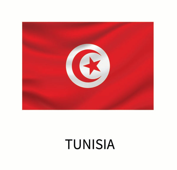 Cover-Alls Flags of the World decals featuring the flag of Tunisia with a red background and a white circle in the center, containing a red crescent moon and star.