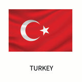 A red flag featuring a white crescent moon and star, labeled