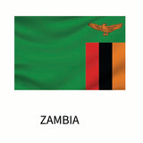 Flag of Zambia featuring a green background with a red, black, and orange vertical stripe on the right side, and an eagle flying above. This design is available as a