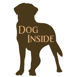 Silhouette of a dog with the words
