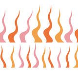 Patterns of vertical, wavy lines in various shades of orange and pink, reminiscent of a vintage poster, are arranged in two rows on a white background with the Cover-Alls Beyond the Frame Retro Sun Ray Decal Set.