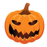 Illustration of a Cover-Alls Jack O' Lantern Pumpkin Decals with a menacing face on a green background.