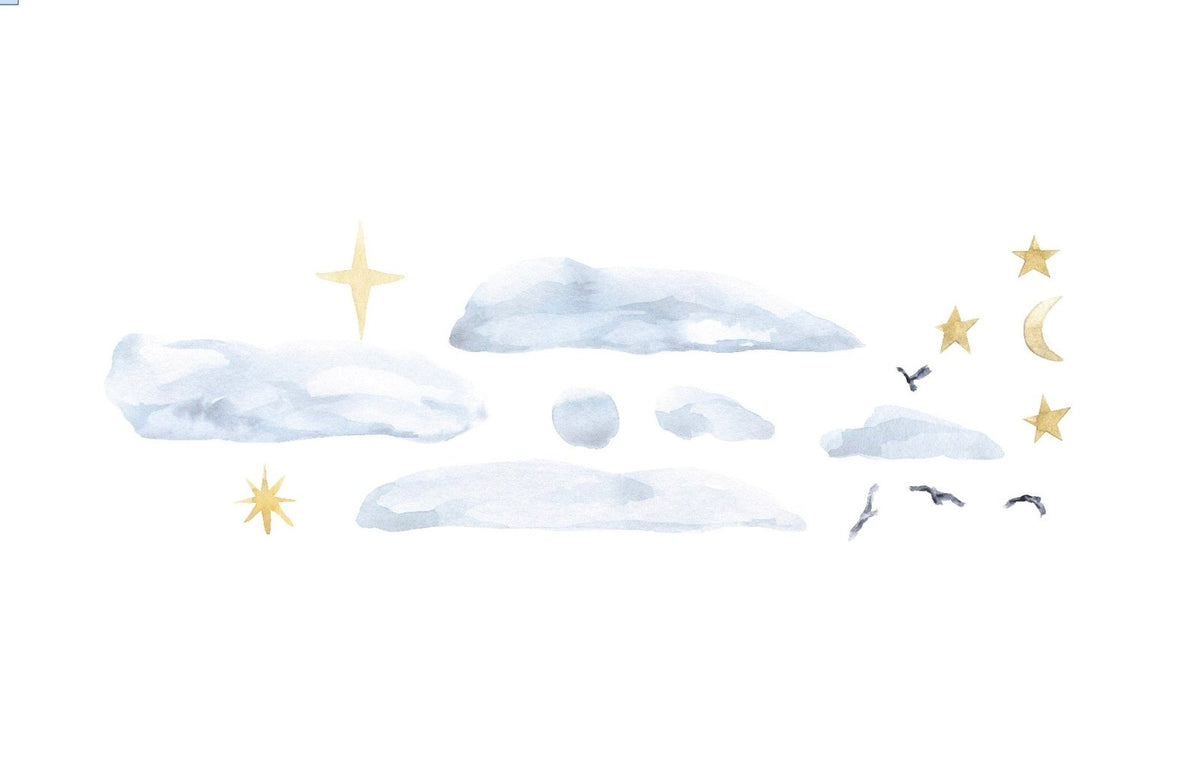 Watercolor Clouds & Stars & BIrds - Cover-Alls Decals