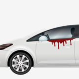 White car with red paint, mimicking Bloody Drips Decal detail from an open window, isolated on a white background.