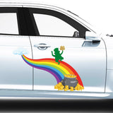 Dancing Leprechaun Silhouette with Gold Four Leafed Clover Decal - Cover-Alls Decals