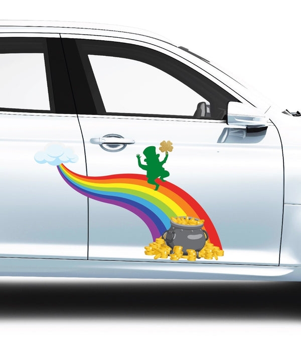 Dancing Leprechaun Silhouette with Gold Four Leafed Clover Decal - Cover-Alls Decals