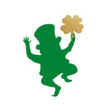 Dancing Leprechaun Silhouette with Gold Four Leafed Clover Decal - Cover-Alls Decals