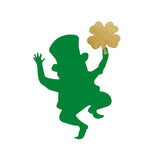 Dancing Leprechaun Silhouette with Gold Four Leafed Clover - Car Floats Reusable Car Decals