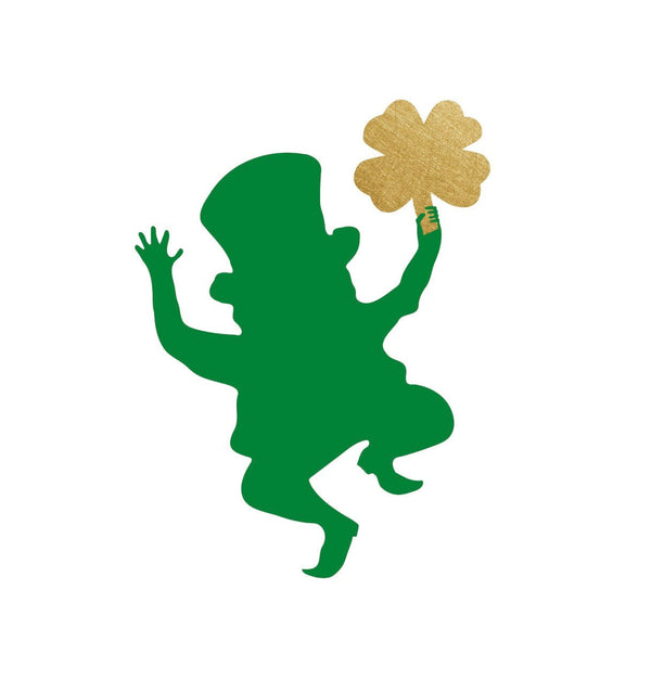 Dancing Leprechaun Silhouette with Gold Four Leafed Clover Decal - Cover-Alls Decals