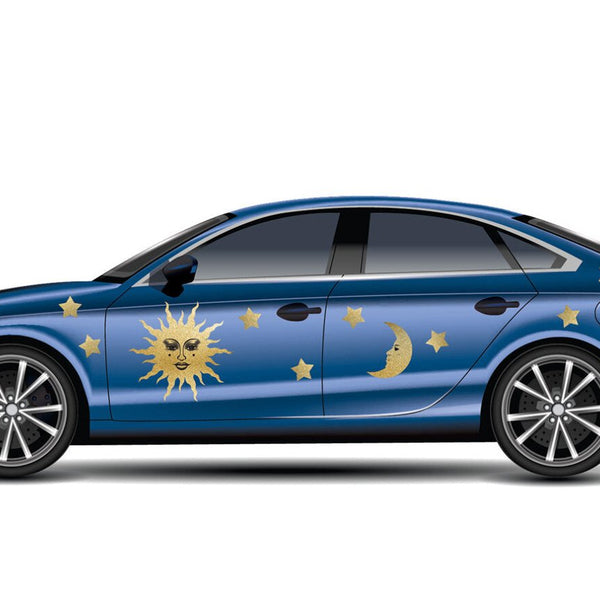 Golden Sun and Moon with Faces Decals - Cover-Alls Decals