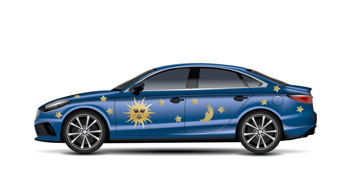 Golden Sun and Moon with Faces Decals - Cover-Alls Decals