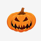 A carved pumpkin, transformed into a menacing Jack O' Lantern with Cover-Alls pumpkin decals, featuring sharp teeth and triangular eyes, displayed on a plain white background.