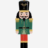 Illustration of a traditional Cover-Alls Nutcracker Decals figurine dressed in a green and gold uniform with a tall black hat, depicting the Mouse King.