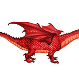A digital illustration of a Cover-Alls Red Dragon with adjustable size wings and a fierce expression, isolated on a white background.