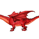 Illustration of a Cover-Alls red dragon with wings extended, adjustable size, featuring multiple horns and spikes, set against a plain white background.