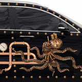 Cover-Alls Steampunk Octopus Decal with metallic and copper details attached to the side of a glossy black car, featuring rivets and pipes.