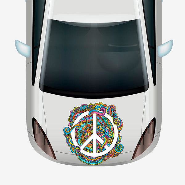 Swirly White Peace Sign Decal - Car Floats Reusable Car Decals