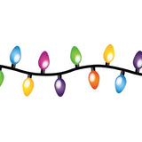 Illustration of Cover-Alls' Christmas Lights Decals featuring a vibrant array of red, orange, yellow, green, blue, and purple bulbs that add festive cheer to any space.