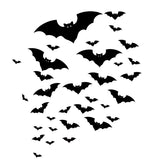 Silhouettes of numerous bats in various sizes, intricately detailed as if from the Cauldron of Bats Decals by Cover-Alls, flying in different directions on a white background.