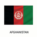 Flag of Afghanistan featuring three vertical stripes in black, red, and green with the national emblem in the center, available as a Cover-Alls Flags of the World Decals custom size decal.