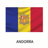 The Cover-Alls Flags of the World Decals with a vertical tricolor of blue, yellow, and red; centered yellow panel features the coat of arms. Text 