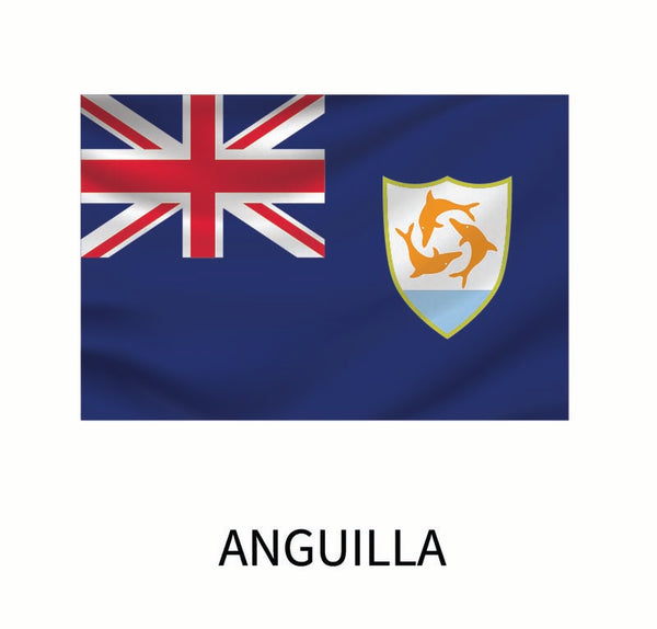 Cover-Alls Flags of the World Decals featuring a Union Jack in the upper left corner and a blue background with a coat of arms showing a dolphin in the center, ideal for custom size decal.