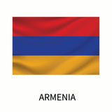 Flag of Armenia consisting of three horizontal stripes in red, blue, and orange, with the word 